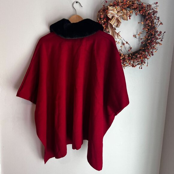 Anne Klein Women's Faux Fur Collar Ponco Sz MEDIUM in Titian Red/Anne Black - Picture 7 of 12